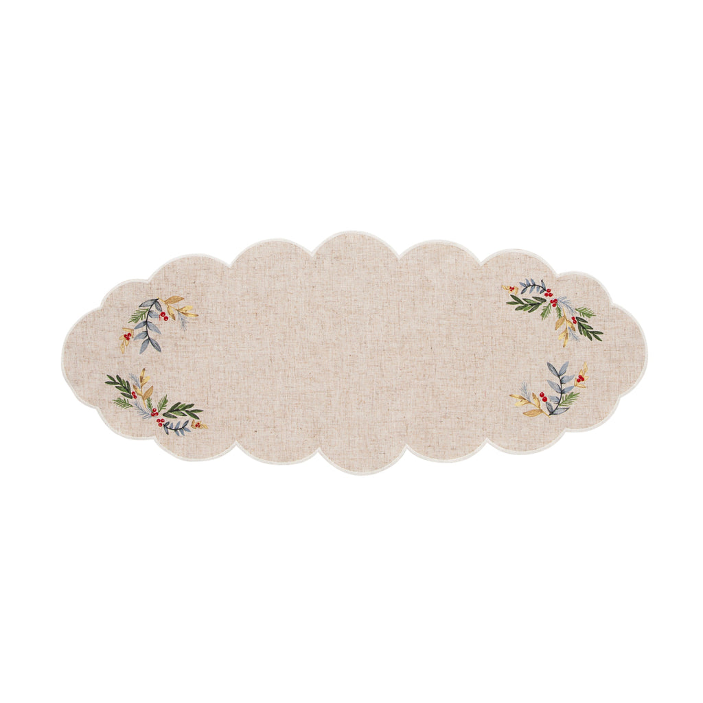 French Perle Holly Embroidered 14X31 Centerpiece