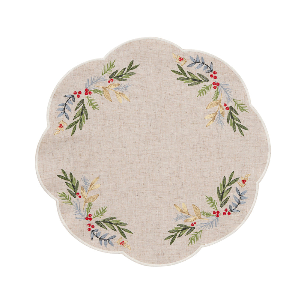 French Perle Holly Embroidered Placemats - Set Of 4