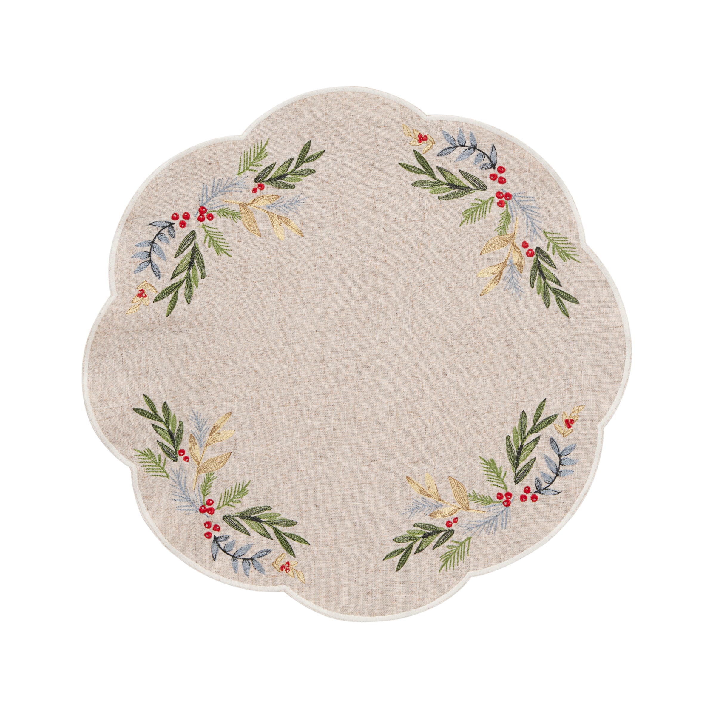 French Perle Holly Embroidered Placemats - Set Of 4