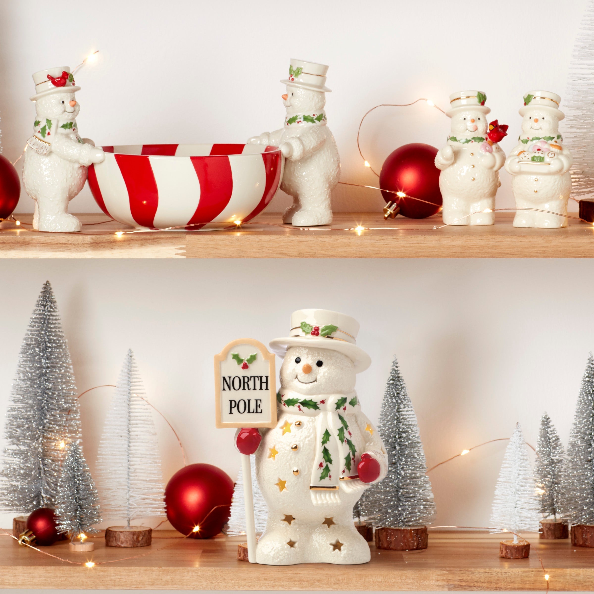 Happy Holly Days North Pole Snowman Lit Figurine