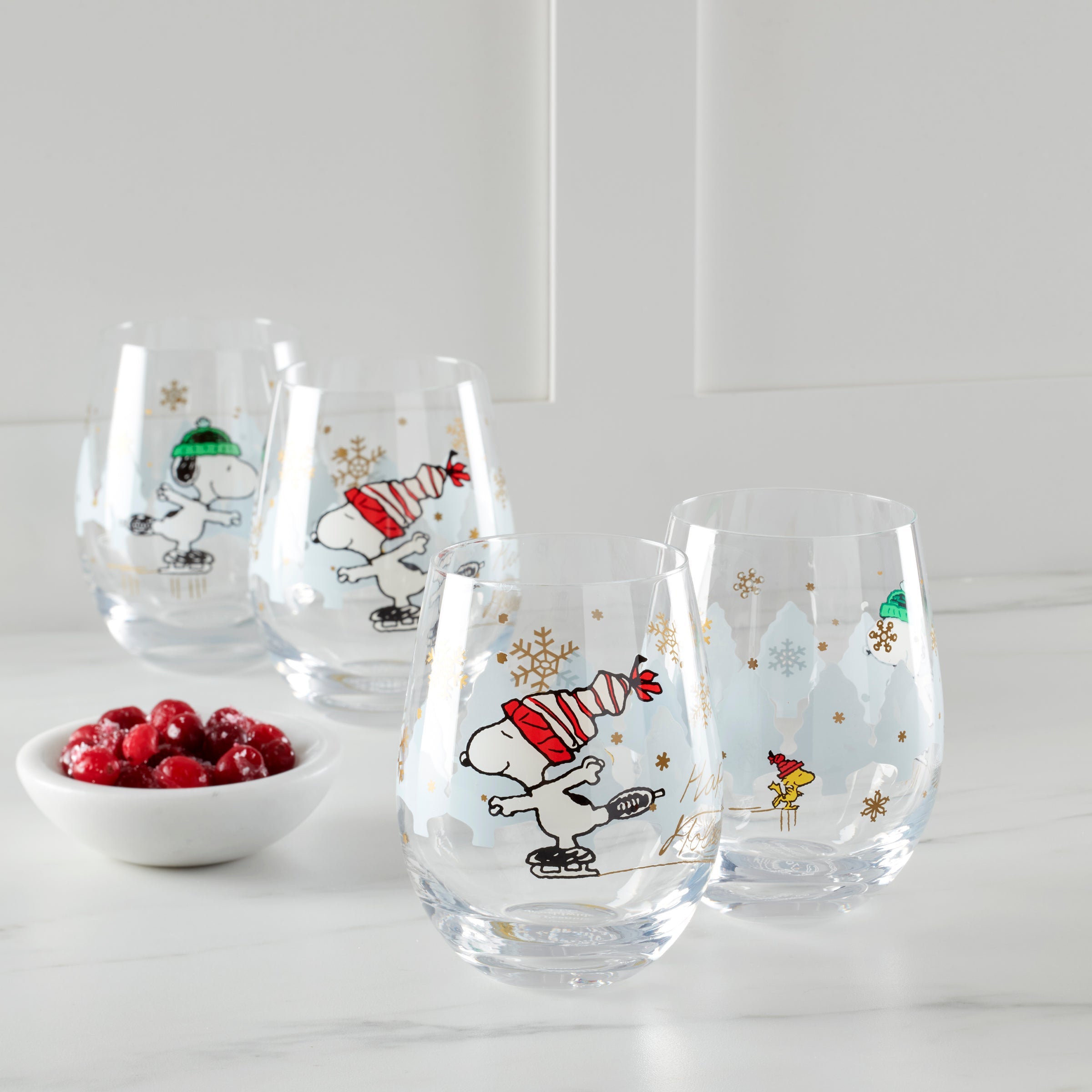 Snoopy Skating Christmas Tumblers - Set Of 4