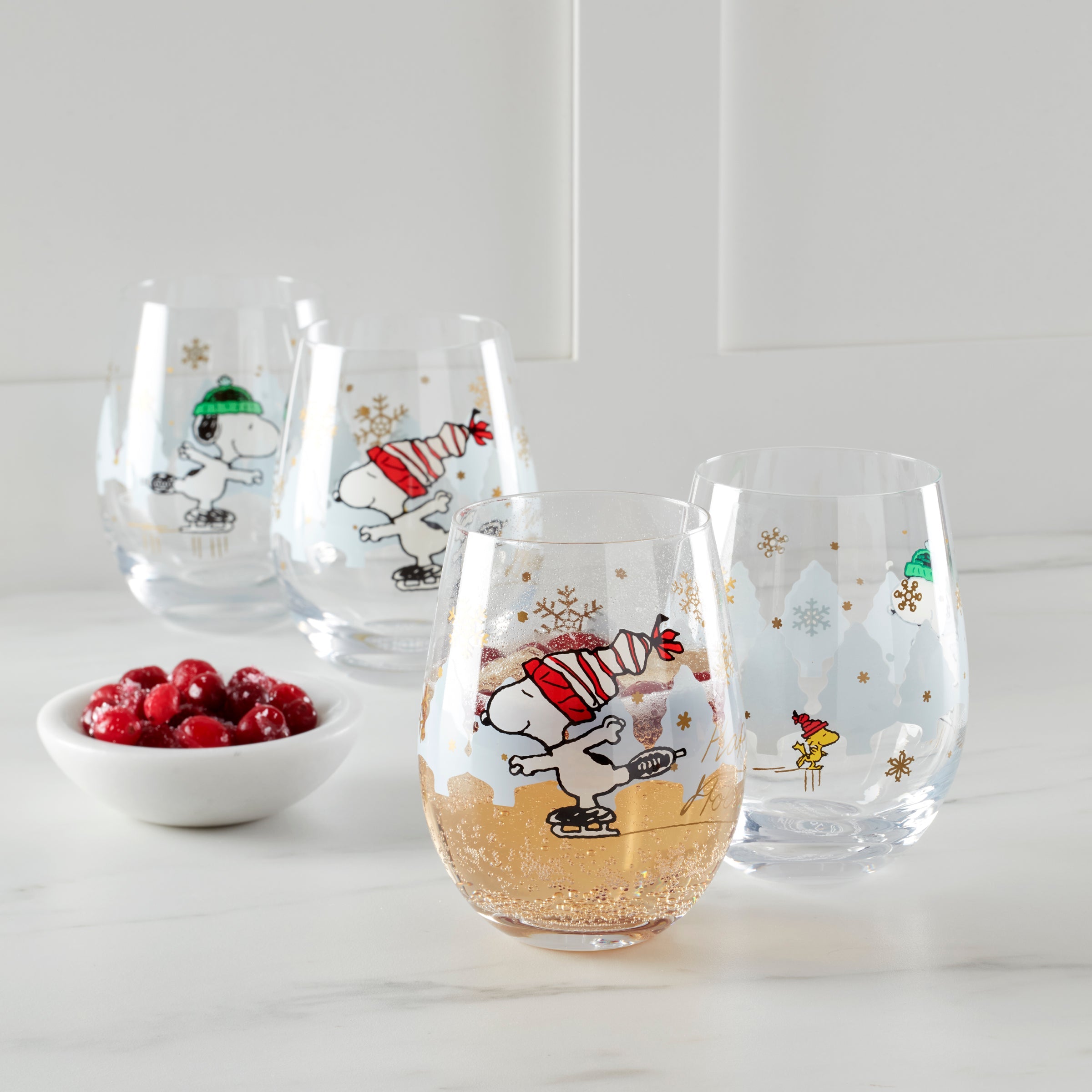Snoopy Skating Christmas Tumblers - Set Of 4