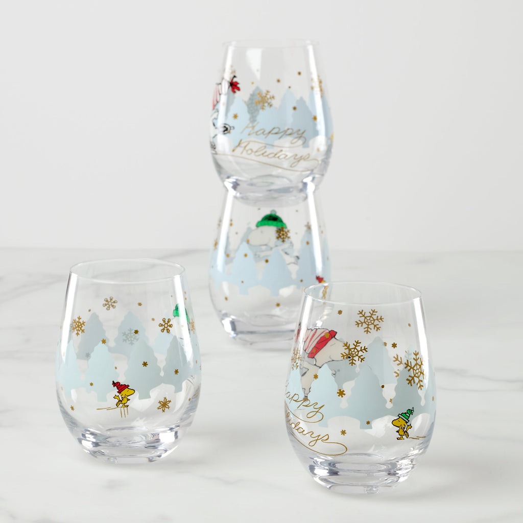 Snoopy Skating Christmas Tumblers - Set Of 4