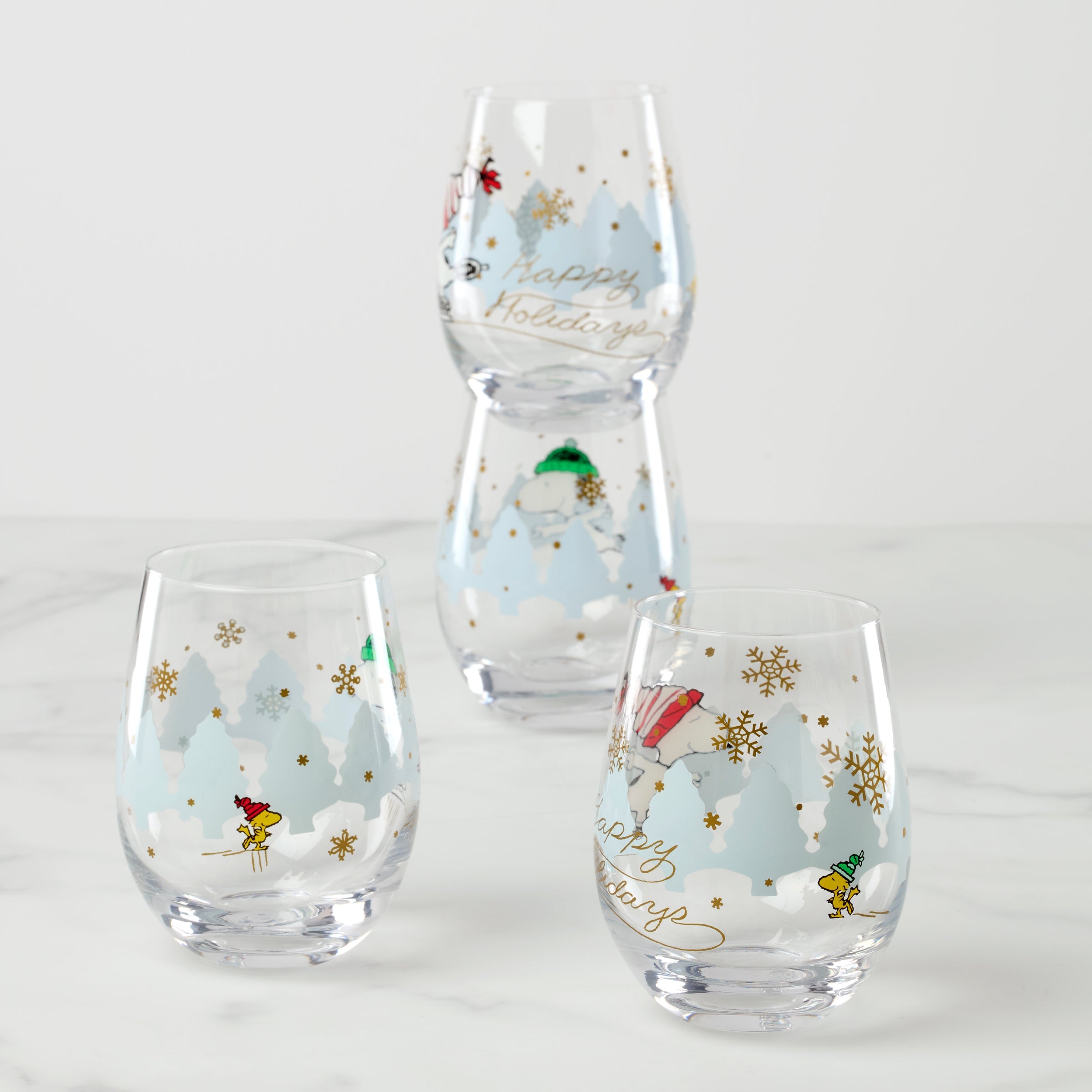 Snoopy Skating Christmas Tumblers - Set Of 4