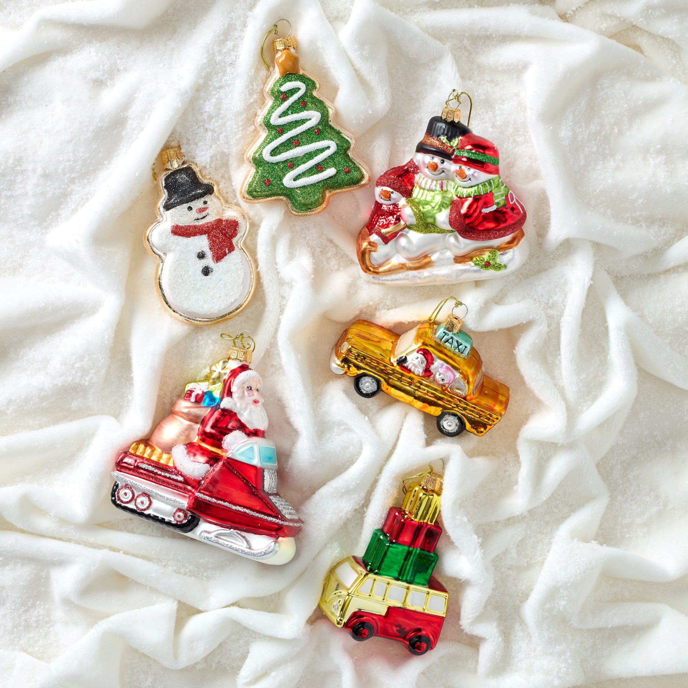 Blown Glass Snowman & Tree Cookie Ornaments 2-Piece Set
